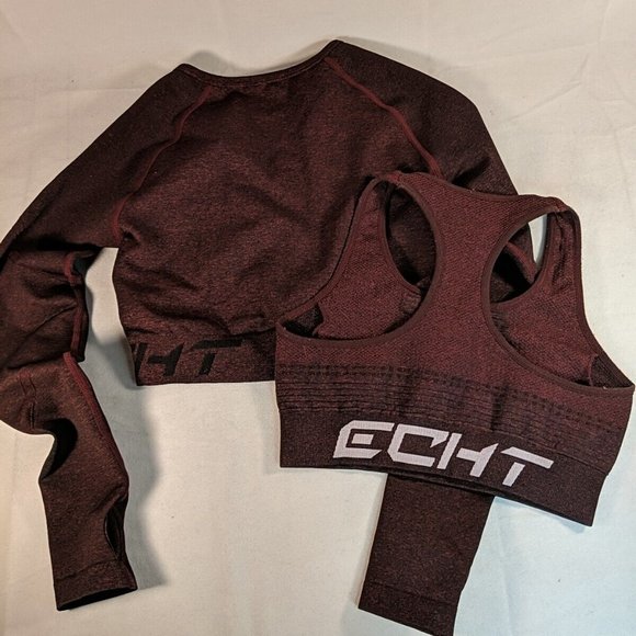 Echt 2 Set Bra Arise Scrunch Long Sleeve Crop Athletic Shirt Women's Small S - Picture 10 of 13